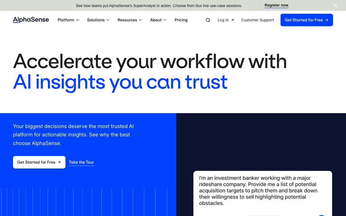 AlphaSense homepage