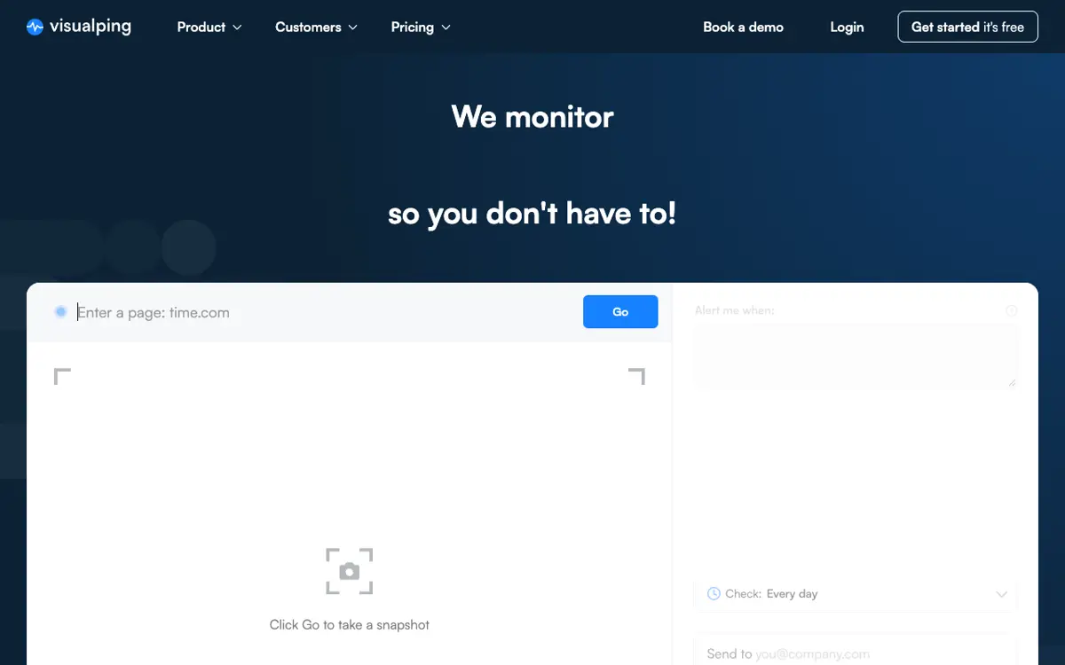 Visualping homepage